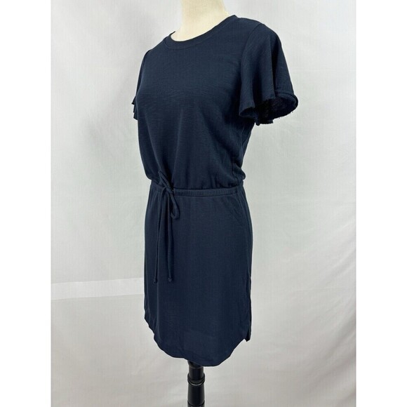 Paige Brielle Tee Shirt Dress Navy Blue XS Drawstring Waist Flutter Sleeve - Picture 16 of 16